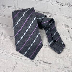 Kiton Napoli 100% Silk Dark Grey/Purple/Blue/White Striped Tie